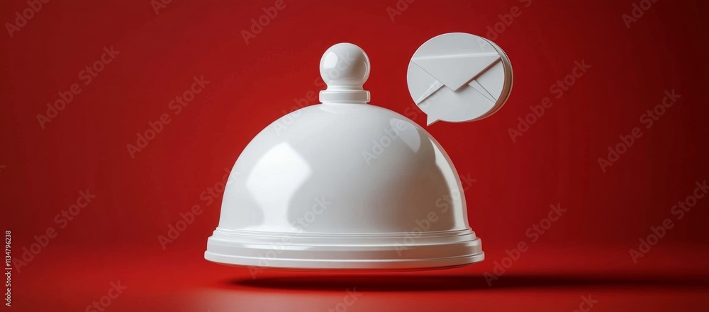 White bell with message notification on red background. White bell with message notification on red background.