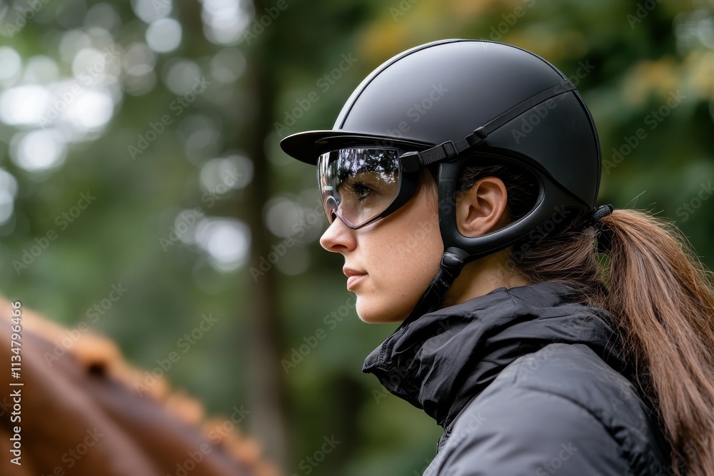 A poised equestrian rider, dressed in protective gear, gazes ahead, ready to embark on an outdoor ride, capturing the essence of adventure and dedication. A poised equestrian rider, dressed in protective gear, gazes ahead, ready to embark on an outdoor ride, capturing the essence of adventure and dedication.