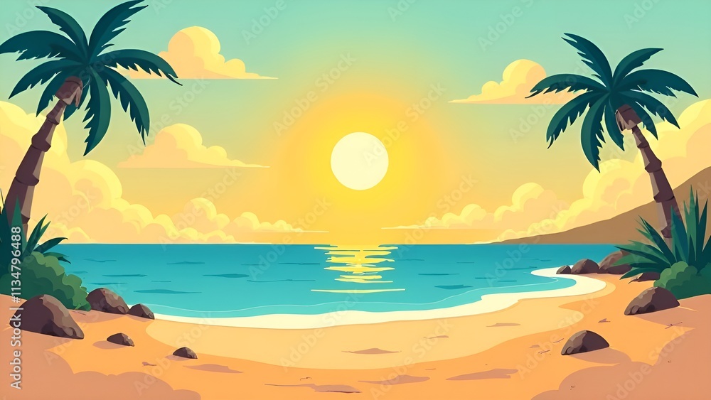Beach background with palm trees and ocean view. Beach background with palm trees and ocean view.