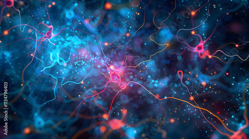 Red blue digital background technology technological operations neural networks AI big data transmission encryption archives audio visual science cyber connection technology computer coding virus