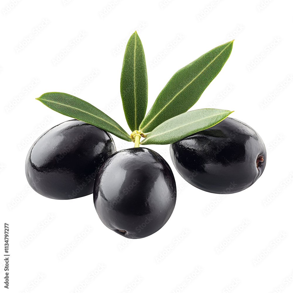 Three Black Olives with Green Leaves Attached, on transparent background , png Three Black Olives with Green Leaves Attached, on transparent background , png
