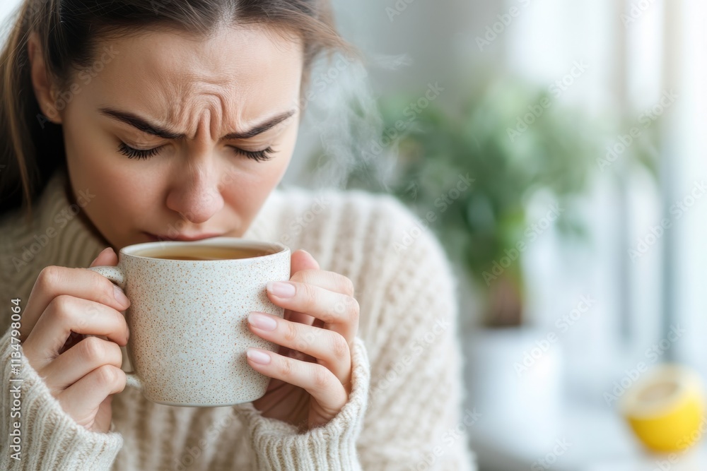 A woman holding a steaming cup of coffee reflects deep emotions and warmth, symbolizing comfort and a moment of respite amid her busy day in a serene indoor atmosphere. A woman holding a steaming cup of coffee reflects deep emotions and warmth, symbolizing comfort and a moment of respite amid her busy day in a serene indoor atmosphere.
