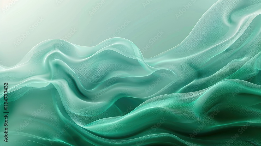 Obraz premium Abstract flowing waves in soft teal tones creating a serene and calming visual effect.