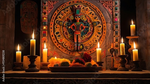 Ancient Mayan Ritual Candles and Artwork photo