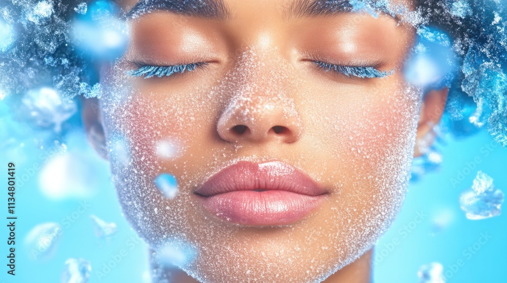 Frosted beauty close-up of african woman with icy winter makeup Frosted beauty close-up of african woman with icy winter makeup