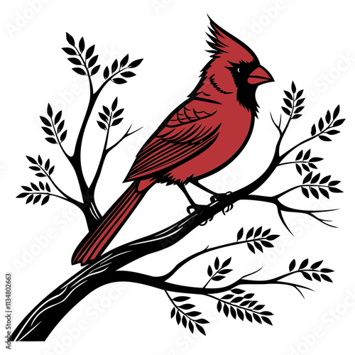 Cardinals Bird Black Vector Silhouette isolated on a transparent background