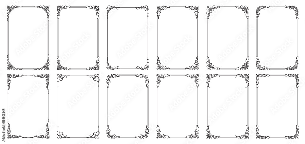 Set Template of Decorative vintage frames, borders rectangular shape. Vector Vintage calligraphic frames.eps