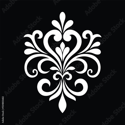 Damask graphic ornament. Floral design element. Black and white vector pattern.