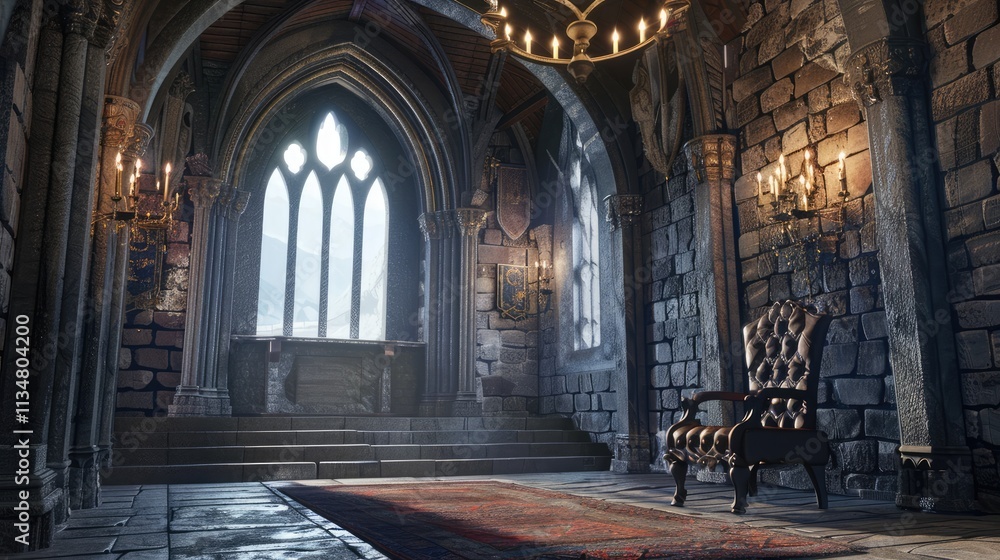 Fototapeta premium 3D illustration fantasy medieval throne room in the castle