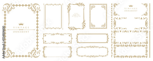 Set of Decorative vintage frames and borders set, vector flower ornament. Old design. .eps