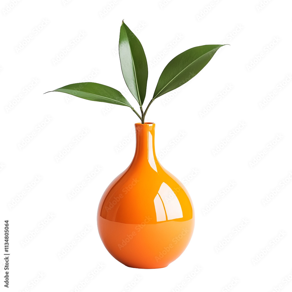 Orange vase with a plant on a white background Orange vase with a plant on a white background