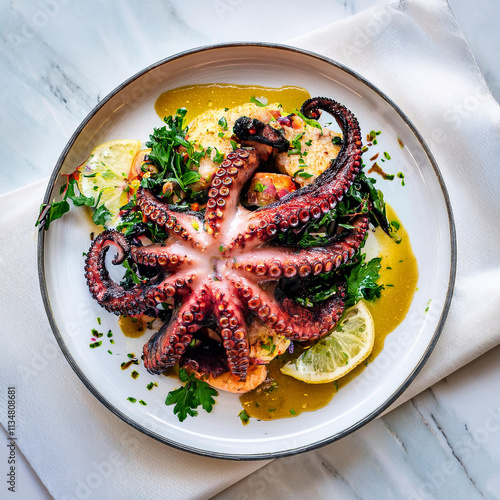 Smoky Grilled Octopus with Garlic Aïoli and Herbs
