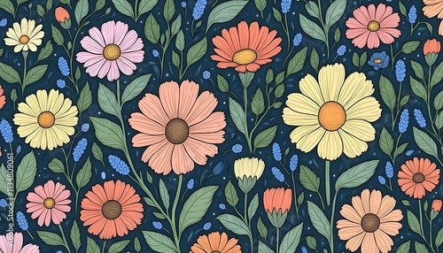 Wallpaper Mural Patrón de flores con ilustración floral delicada Torontodigital.ca