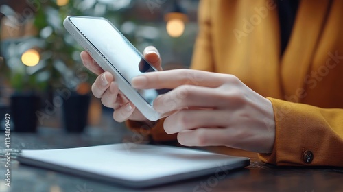 Businessman Using Smartphone in Modern Office Setting