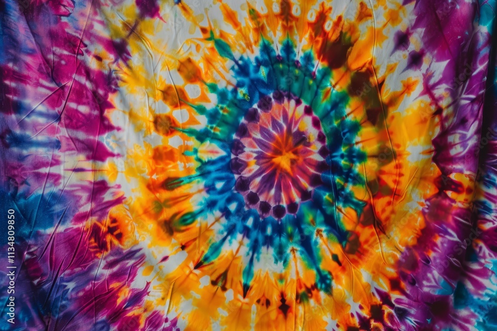 A vibrant tie-dye pattern displays swirling colors of orange, blue, purple, and yellow, creating an eye-catching design. The bright hues blend seamlessly in daylight. A vibrant tie-dye pattern displays swirling colors of orange, blue, purple, and yellow, creating an eye-catching design. The bright hues blend seamlessly in daylight.