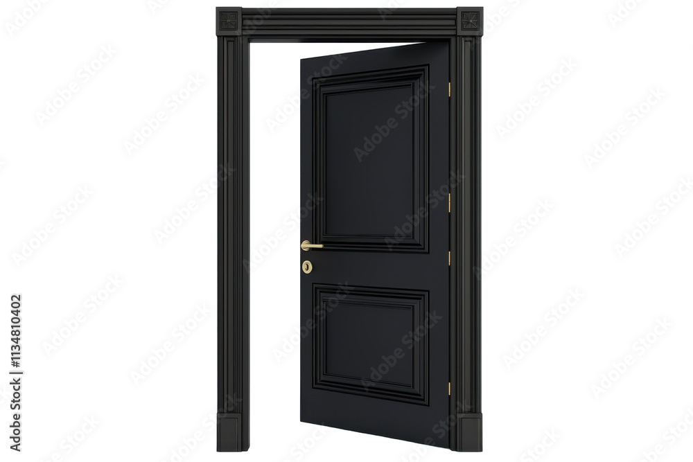 Black Door Opens into Empty Space Isolated on PNG Transparent Background Black Door Opens into Empty Space Isolated on PNG Transparent Background