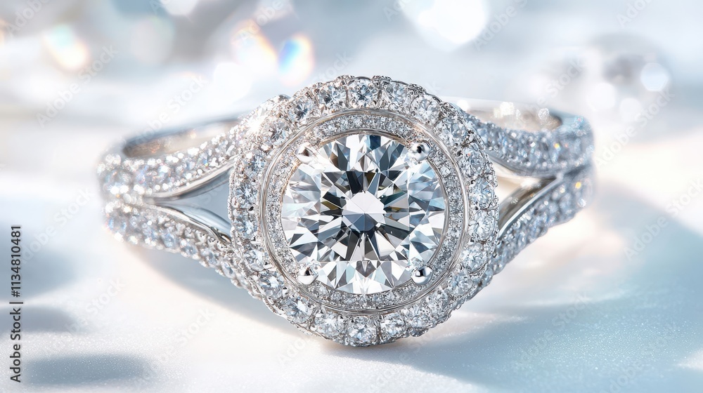 Elegant Diamond Ring with Intricate Detailing and Sparkling Accents, Perfect for Engagement or Wedding Celebrations, Captured in a Soft Light Setting Elegant Diamond Ring with Intricate Detailing and Sparkling Accents, Perfect for Engagement or Wedding Celebrations, Captured in a Soft Light Setting