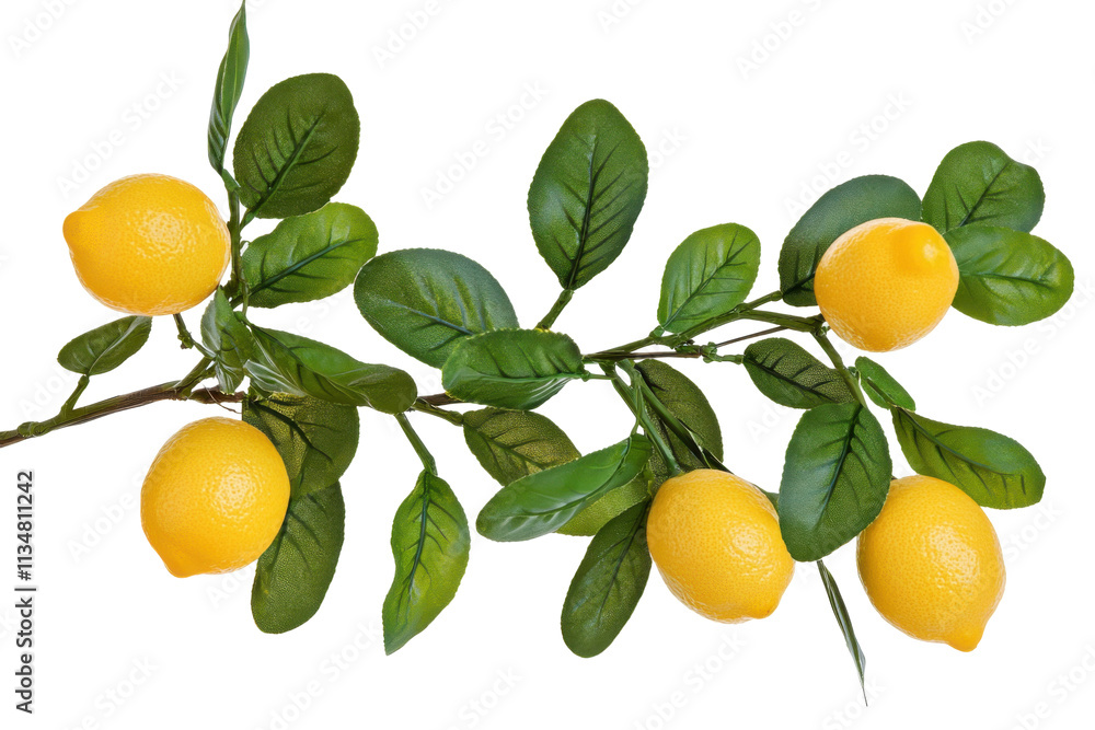 Lemon Branch with Green Leaves Isolated on PNG Transparent Background Lemon Branch with Green Leaves Isolated on PNG Transparent Background