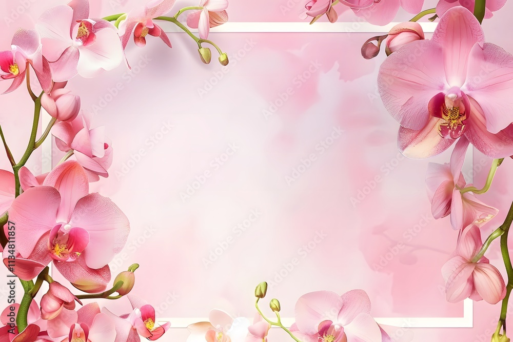 A beautiful floral background featuring pink orchids, ideal for invitations or greetings. A beautiful floral background featuring pink orchids, ideal for invitations or greetings.
