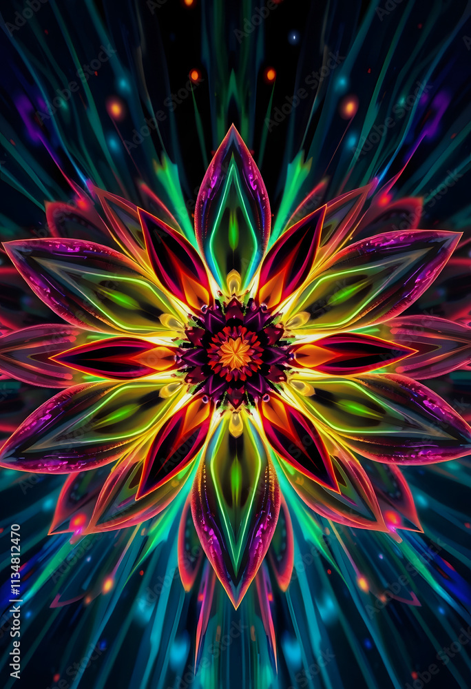 Kaleidoscope Flower, Colorful Mandala, Psychedelic Kaleidoscope Flower, Colorful Mandala, Psychedelic