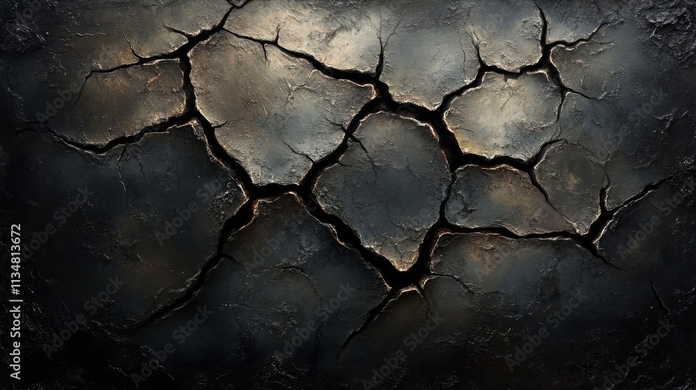 Obraz premium Cracked Dark Surface with Glowing Edges