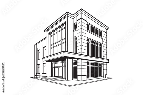 Building line art silhouette vector illustration, Building line art silhouette