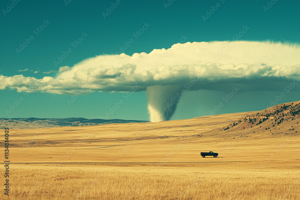 Fototapeta premium Tornado strikes flat plains