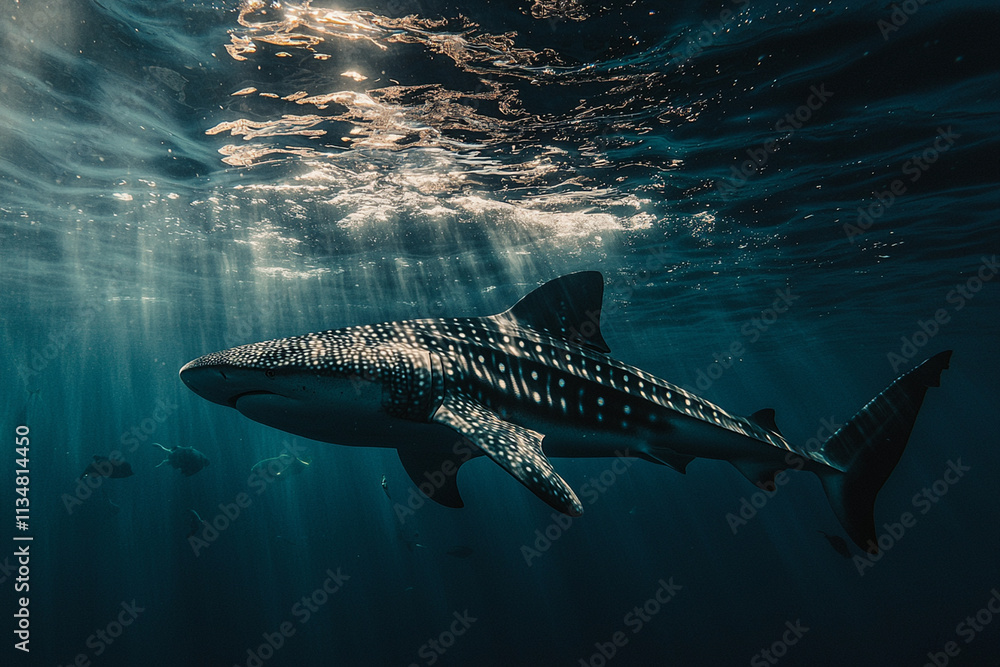 Fototapeta premium Whale shark gliding through the deep ocean waters