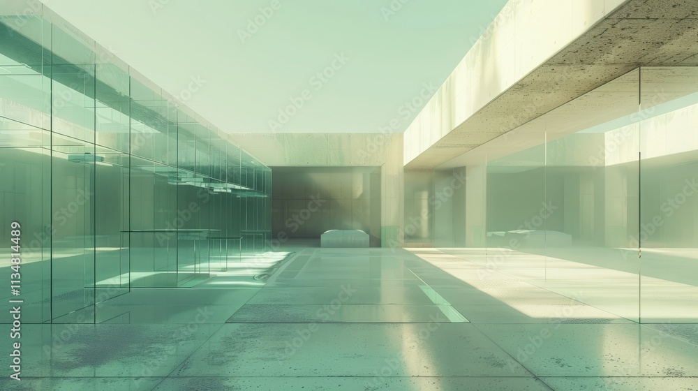3d render of abstract futuristic glass architecture with empty concrete floor. 3d render of abstract futuristic glass architecture with empty concrete floor.