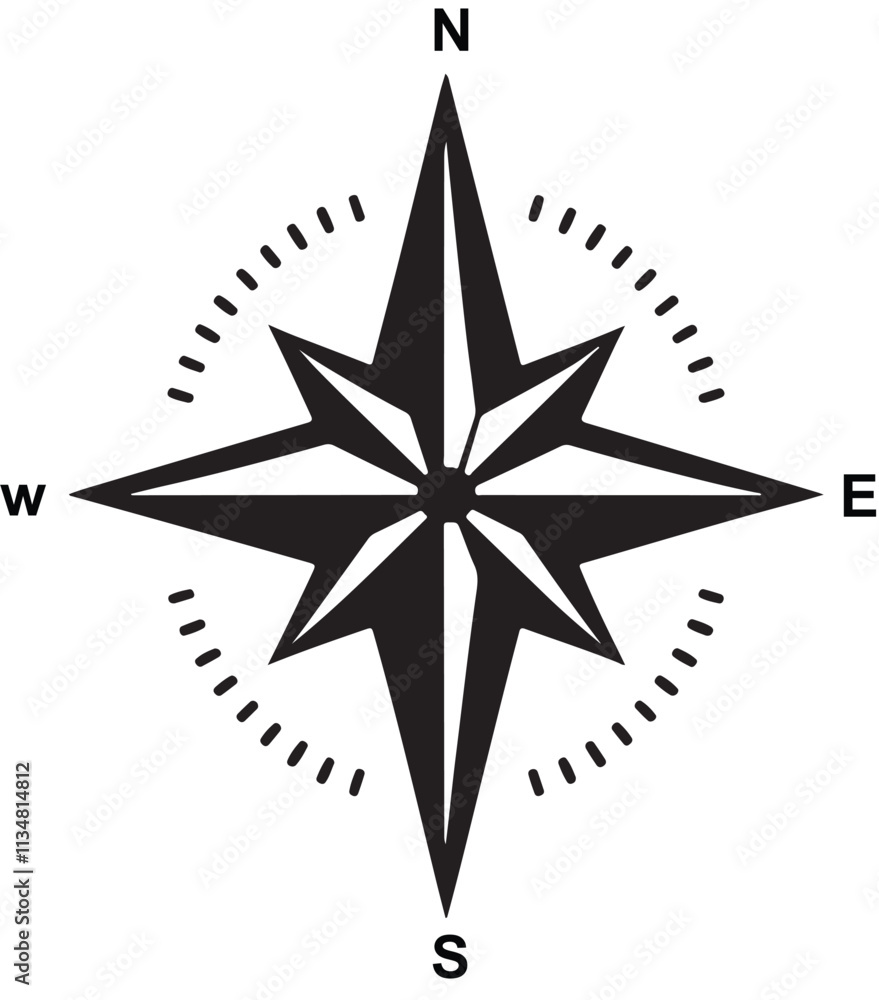 Fototapeta premium Silhouette vector of a compass needle, perfect for navigation, adventure, exploration, and travel-themed design projects. EPS format, high-quality and scalable.