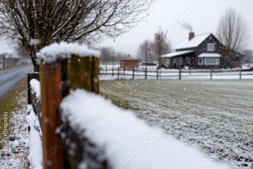 Wallpaper Mural A captivating scene of a snowy roadside house with gentle falling snowflakes, creating a serene atmosphere, portraying a cozy winter day that evokes warmth and nostalgia. Torontodigital.ca