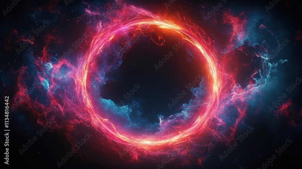 Obraz premium Cosmic Portal Nebula with Vibrant Swirls of Pink and Blue Energy in Abstract Digital Art