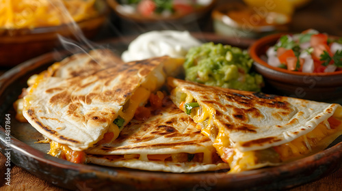 Wallpaper Mural Close-Up of Steaming Cheesy Quesadillas with Tasty Sides Torontodigital.ca