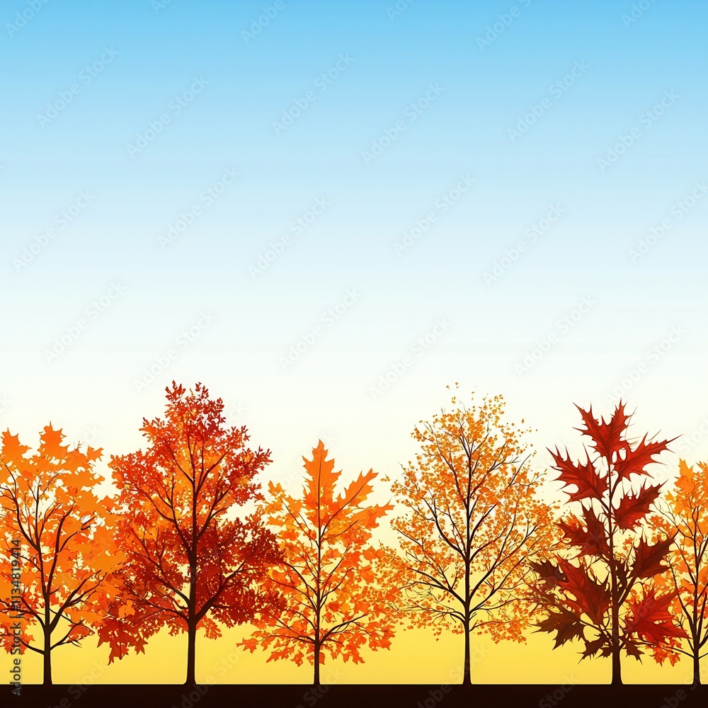 Autumn trees displaying vibrant colors nature scene illustration calm environment wide angle seasonal beauty Autumn trees displaying vibrant colors nature scene illustration calm environment wide angle seasonal beauty