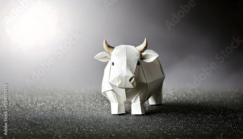 A folded paper cow art piece with geometric precision and lifelike simplicity. photo