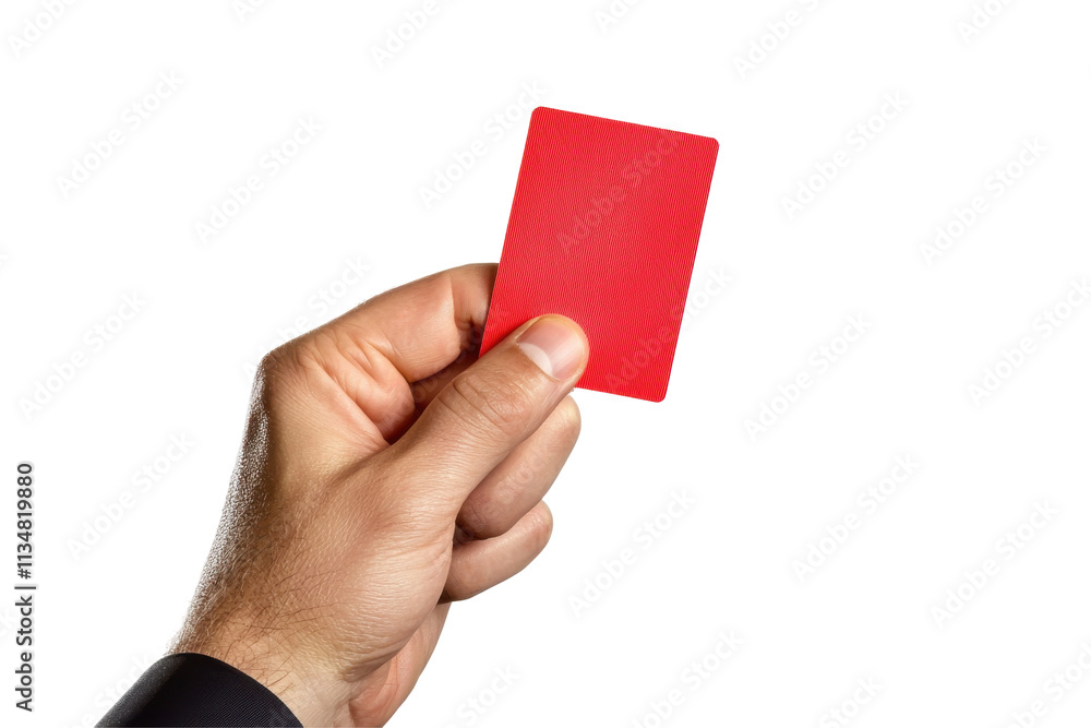 Hand Holds Red Card Isolated on PNG Transparent Background