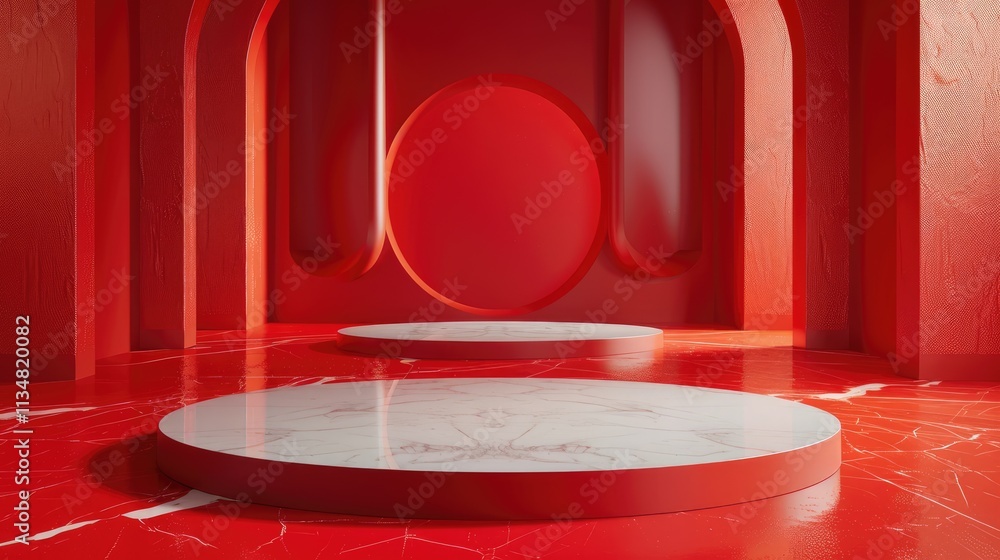 3d rendering red podium scene isolated on red background 3d rendering red podium scene isolated on red background