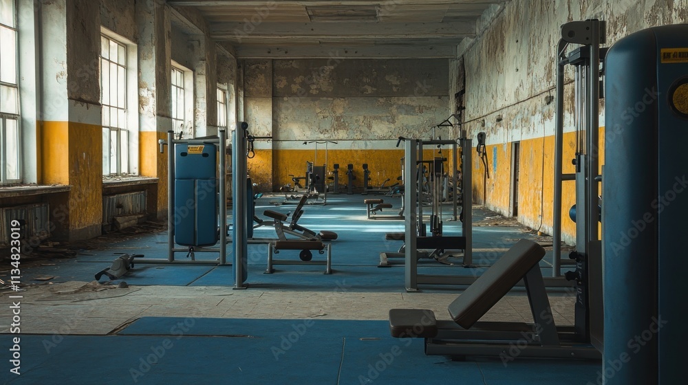 Abandoned Gym Equipment in a Decaying Building Abandoned Gym Equipment in a Decaying Building