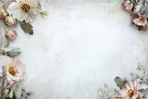 Digital paper, scrapbooking, background, frame, a lot of free space for text, frost-bitten flowers