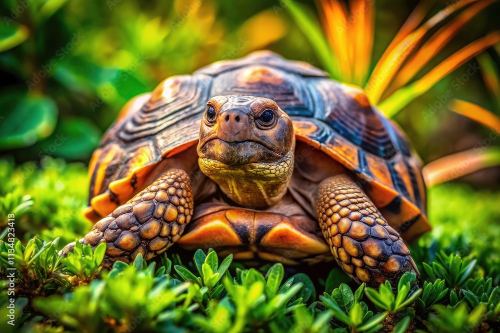 Detailed Portrait of a Tortoise with Intricate Shell Patterns in a Natural Landscape, Capturing Unique Textures and Colors in a Serene Environment for Nature Enthusiasts and Wildlife Lovers Detailed Portrait of a Tortoise with Intricate Shell Patterns in a Natural Landscape, Capturing Unique Textures and Colors in a Serene Environment for Nature Enthusiasts and Wildlife Lovers