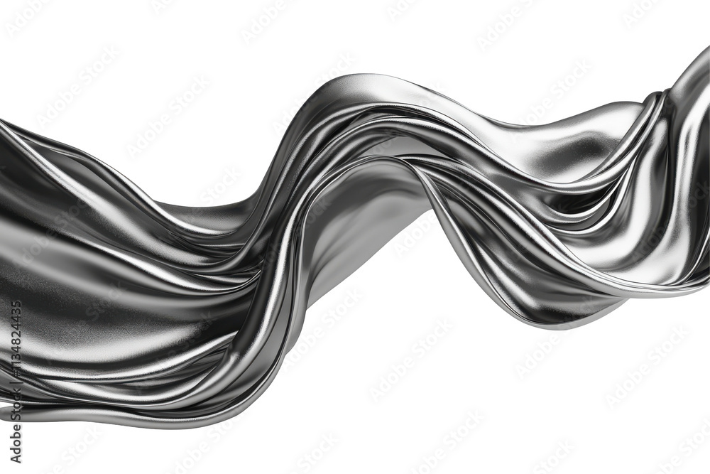 Obraz premium Silver Cloth Flows and Waves isolated on png transparent background.