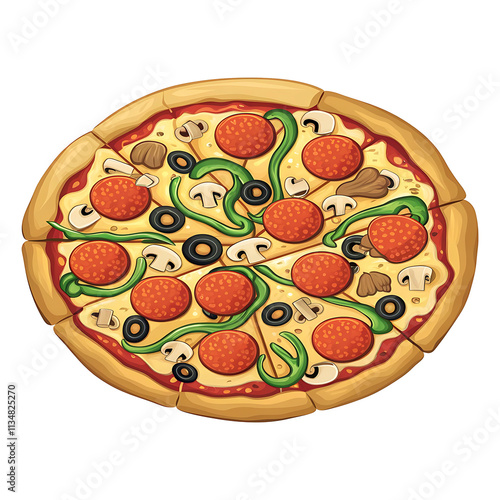 Fresh pizza with tomato cheese pepperoni pizza isolated on transparent background Generative Ai.

