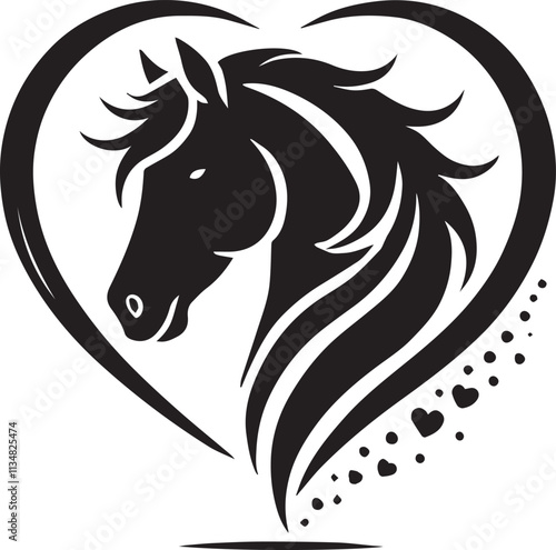 Horse head silhouette within a heart shape vector silhouette black