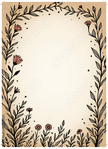 A decorative floral border featuring hand-drawn flowers and leaves, perfect for invitations or stationery backgrounds. photo