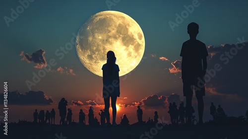 People marveling at twin super moons  photo