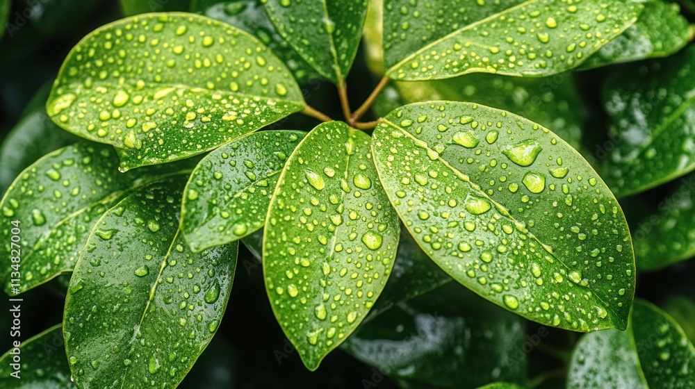 Green Leaves with Water Droplets
