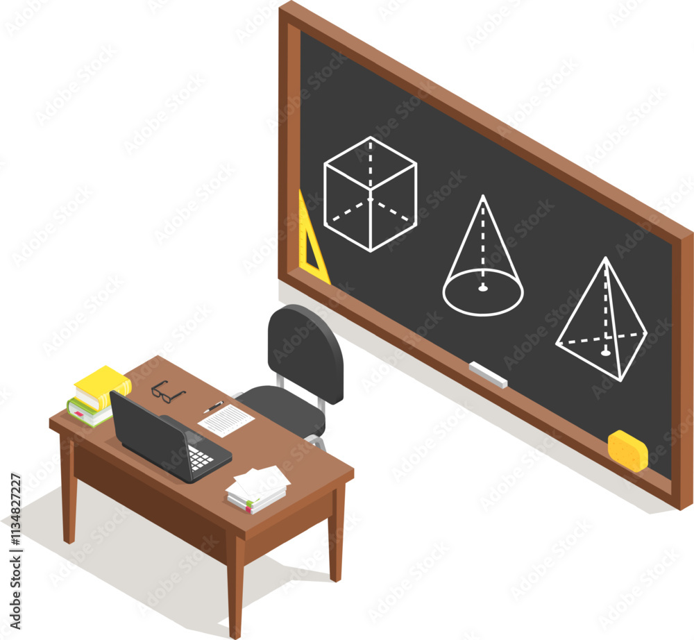 Geometry lesson featuring a teacher s desk with a laptop and books ...