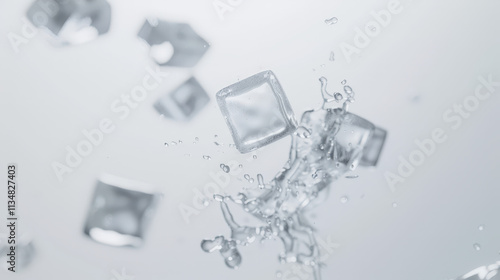 falling ice cude isolated on white photo