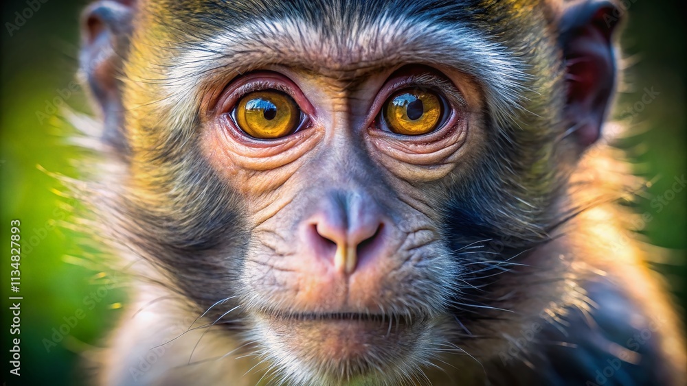 Close-Up of a Monkey's Face with a Softly Blurred Background, Capturing the Intricate Details of Its Features and Expressions, Enhanced by the Presence of Another Monkey in the Distance Close-Up of a Monkey's Face with a Softly Blurred Background, Capturing the Intricate Details of Its Features and Expressions, Enhanced by the Presence of Another Monkey in the Distance