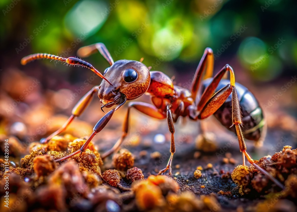 Close-Up of an Ant Crawling on the Ground, Showcasing Intricate Details of Its Body and the Texture of the Soil, Perfect for Nature Lovers and Macro Photography Enthusiasts Close-Up of an Ant Crawling on the Ground, Showcasing Intricate Details of Its Body and the Texture of the Soil, Perfect for Nature Lovers and Macro Photography Enthusiasts